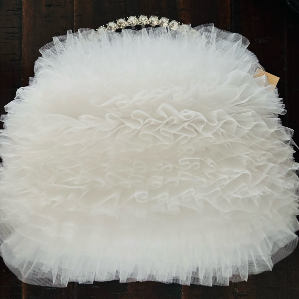 White Ruffled Handbag Jewel by Badgley Mischka